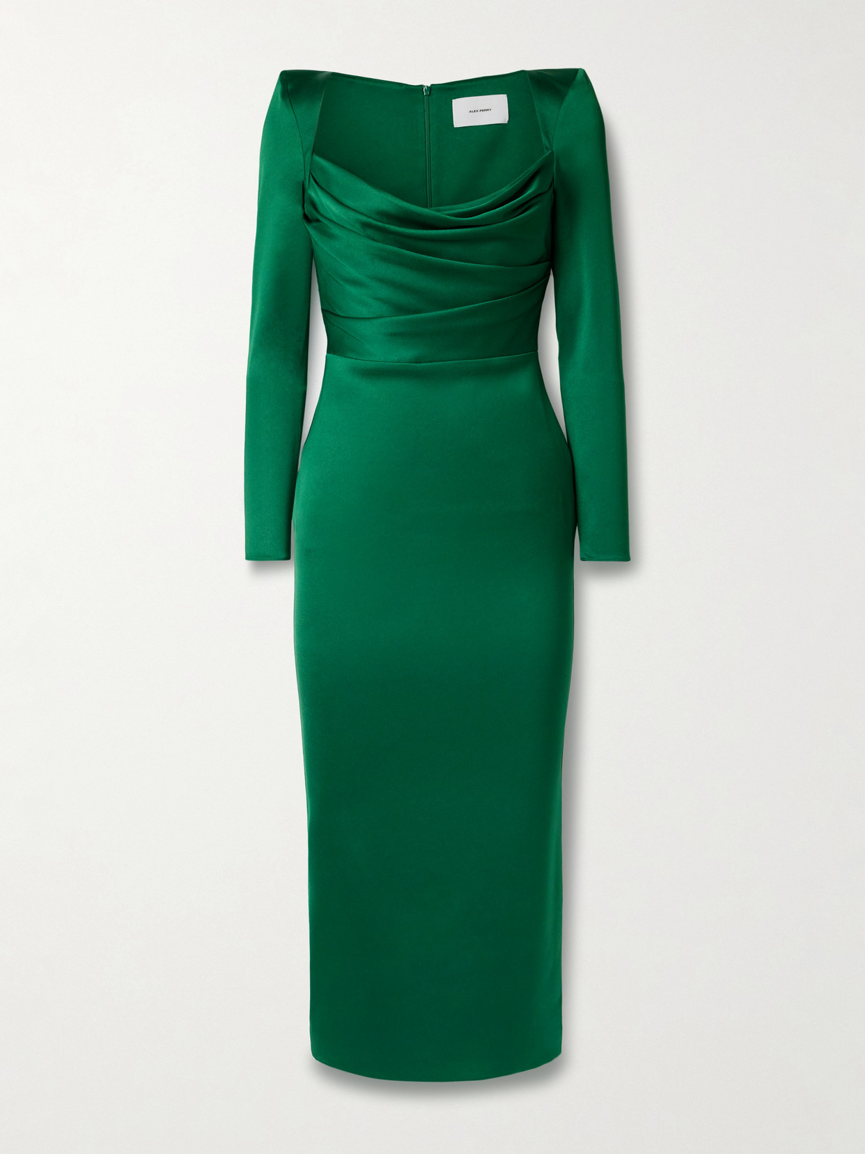 Alex Perry Draped Charmeuse Midi Dress In Green