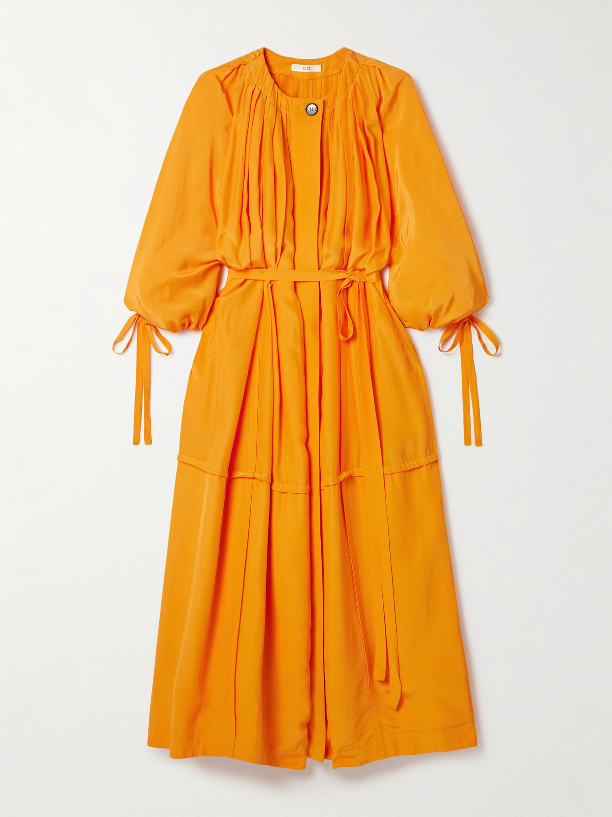 Co Oversized Pleated Habotai Maxi Dress In Orange