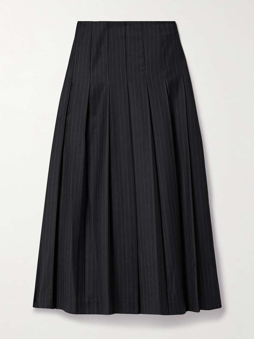 BEARE PARK Lillian Pleated Pinstriped Wool-twill Maxi Wrap Skirt - UK 16