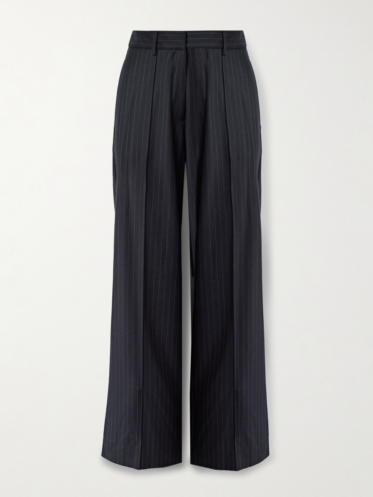 Beare Park Peony Pinstriped Wool-twill Straight-leg Pants In Blue