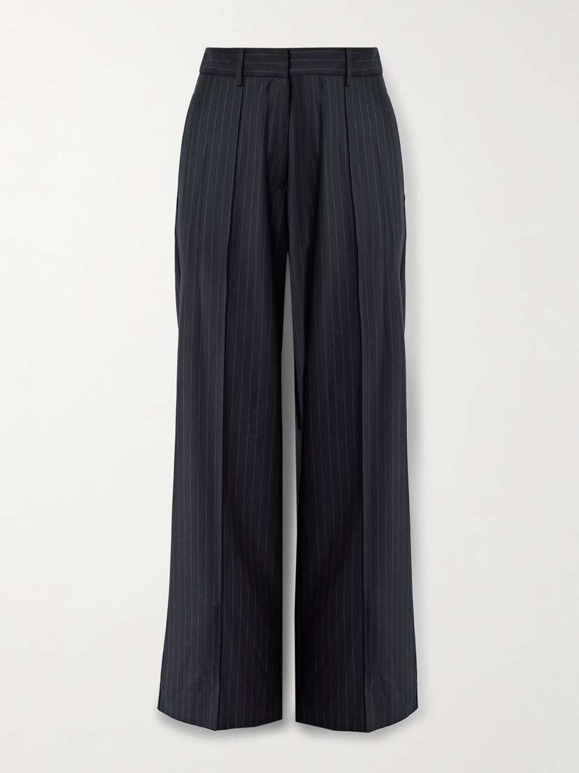 BEARE PARK Peony Pinstriped Wool-twill Straight-leg Pants