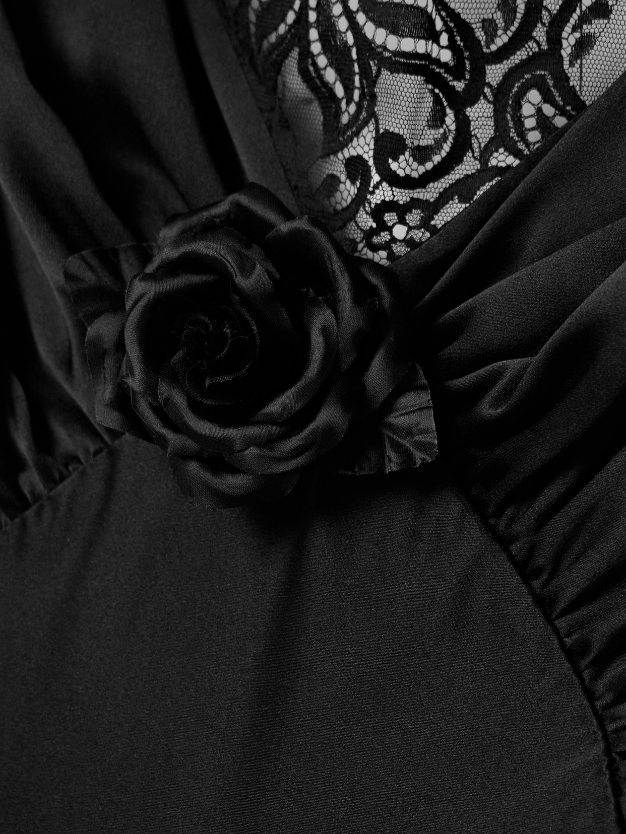 Rodarte Floral-appliquéd Lace-trimmed Silk-satin Gown In Black