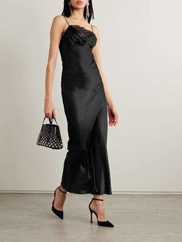 Rodarte Floral-appliquéd lace-trimmed silk-satin gown