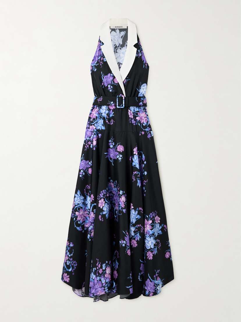 Rodarte Belted Floral-print Silk-twill Midi Dress