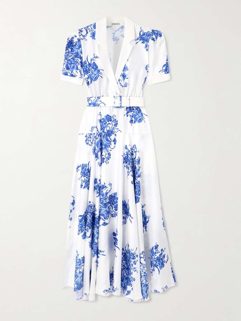 Rodarte Belted Floral-print Silk-twill Midi Dress - US0