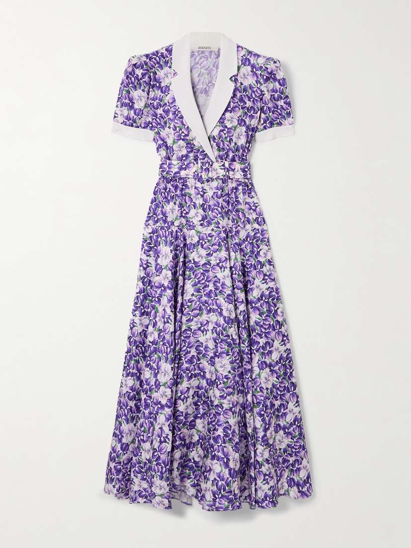 Rodarte Belted Floral-print Silk-twill Midi Dress