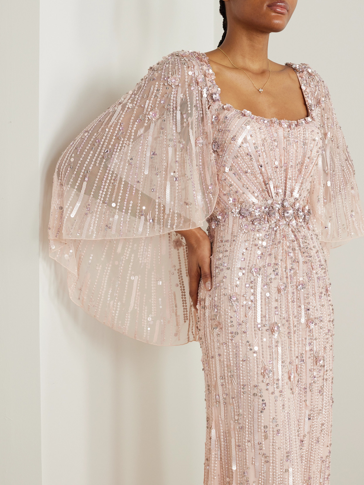 Shop Jenny Packham Bright Star Embellished Sequined Tulle Gown In Pink