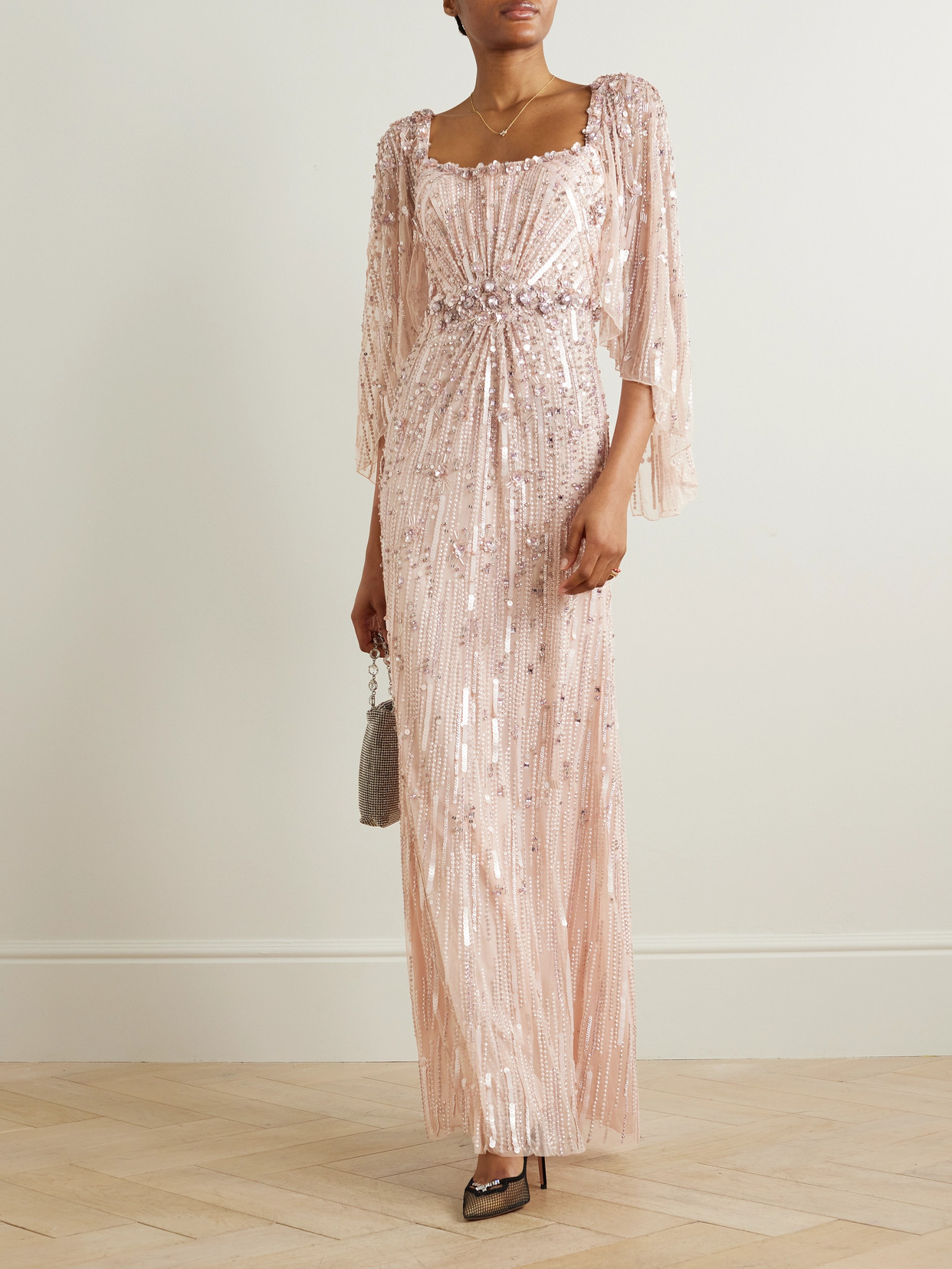 Shop Jenny Packham Bright Star Embellished Sequined Tulle Gown In Pink