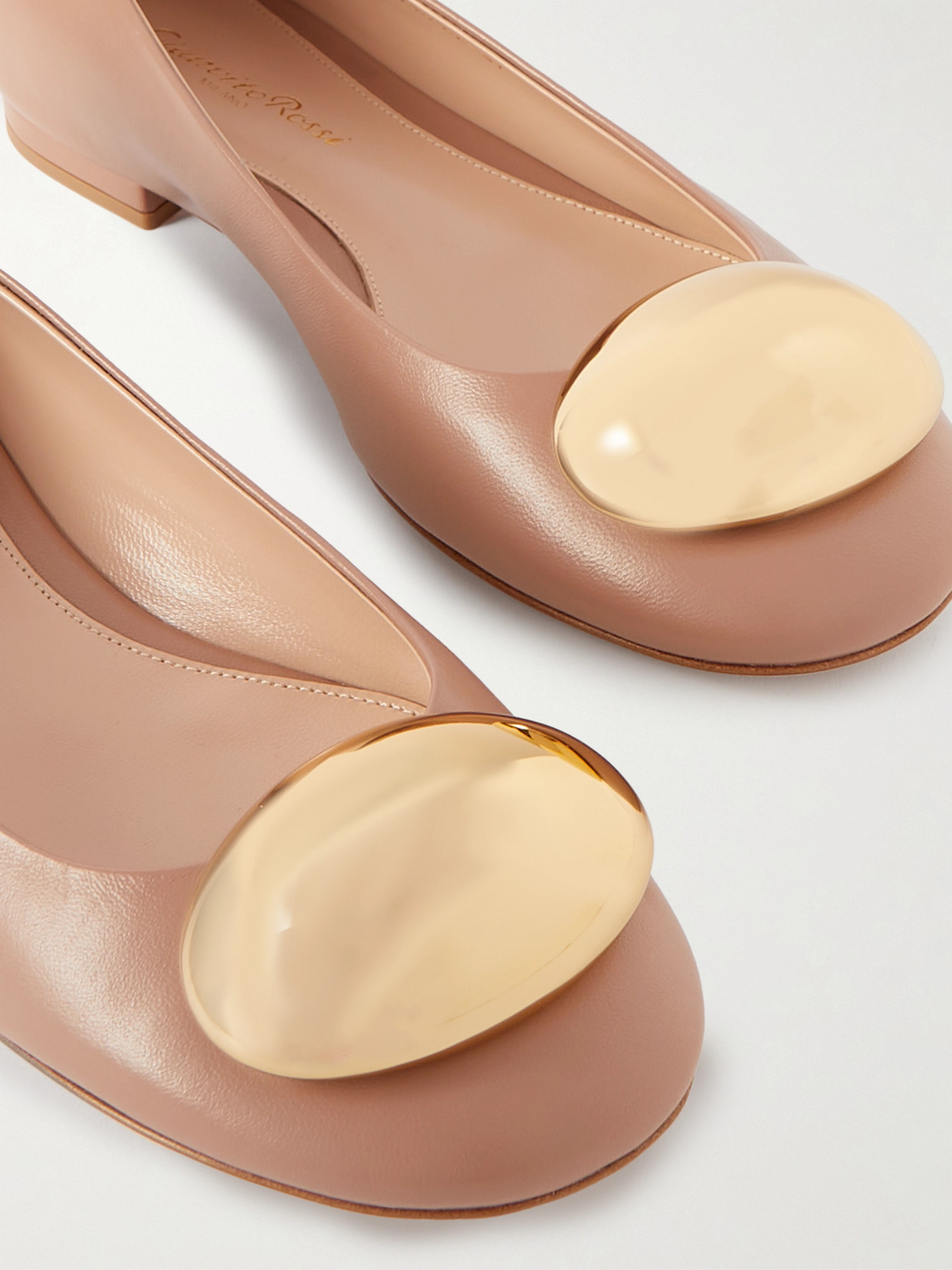Gianvito Rossi Embellished Leather Ballet Flats In Neutrals