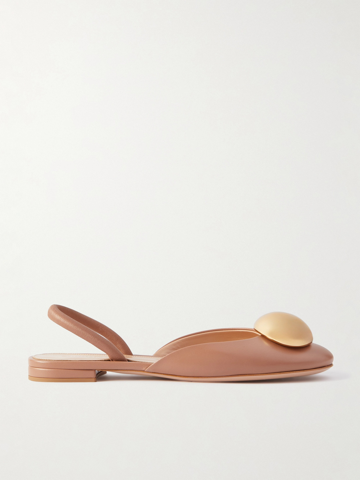 Gianvito Rossi - Sphera Embellished Leather Slingback Flats - Neutrals