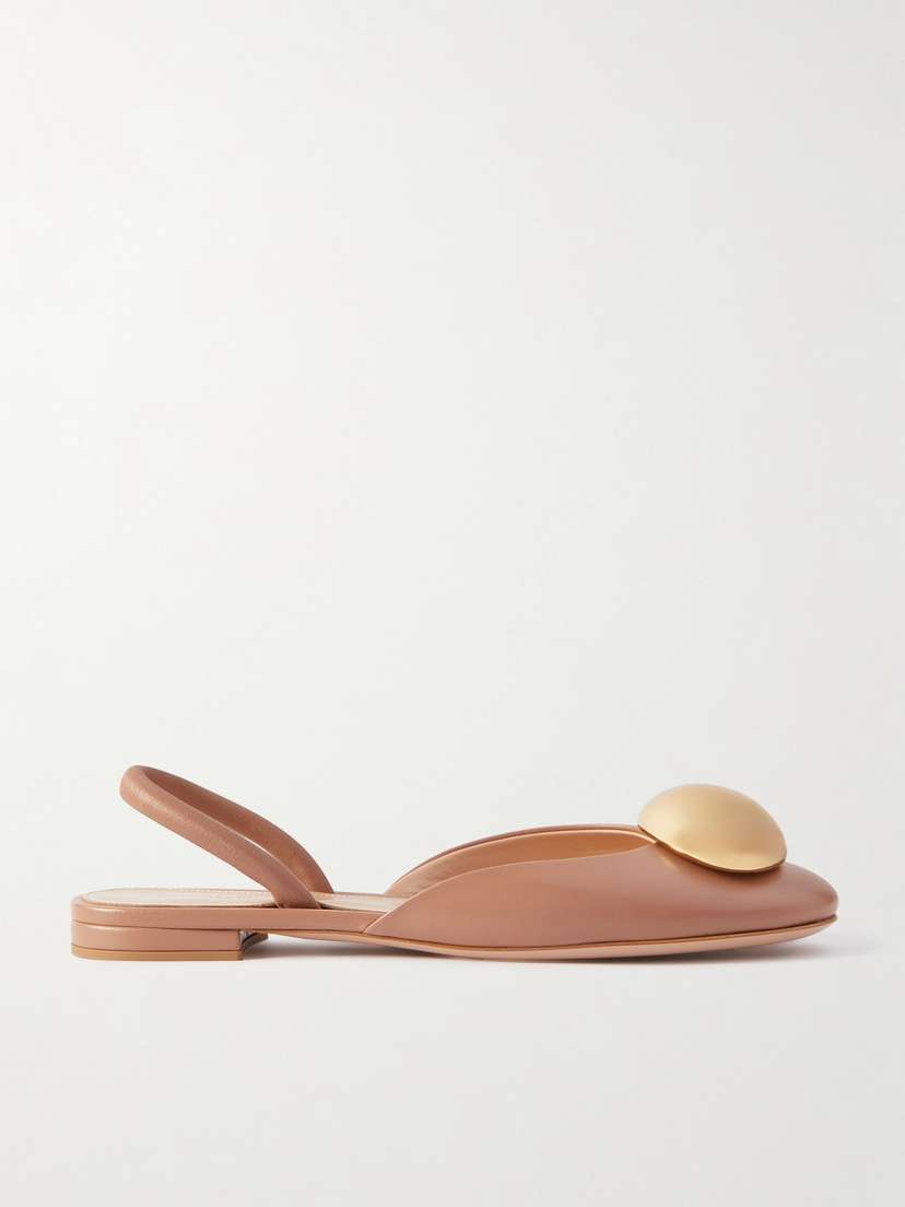 Gianvito Rossi Sphera Embellished Leather Slingback Flats