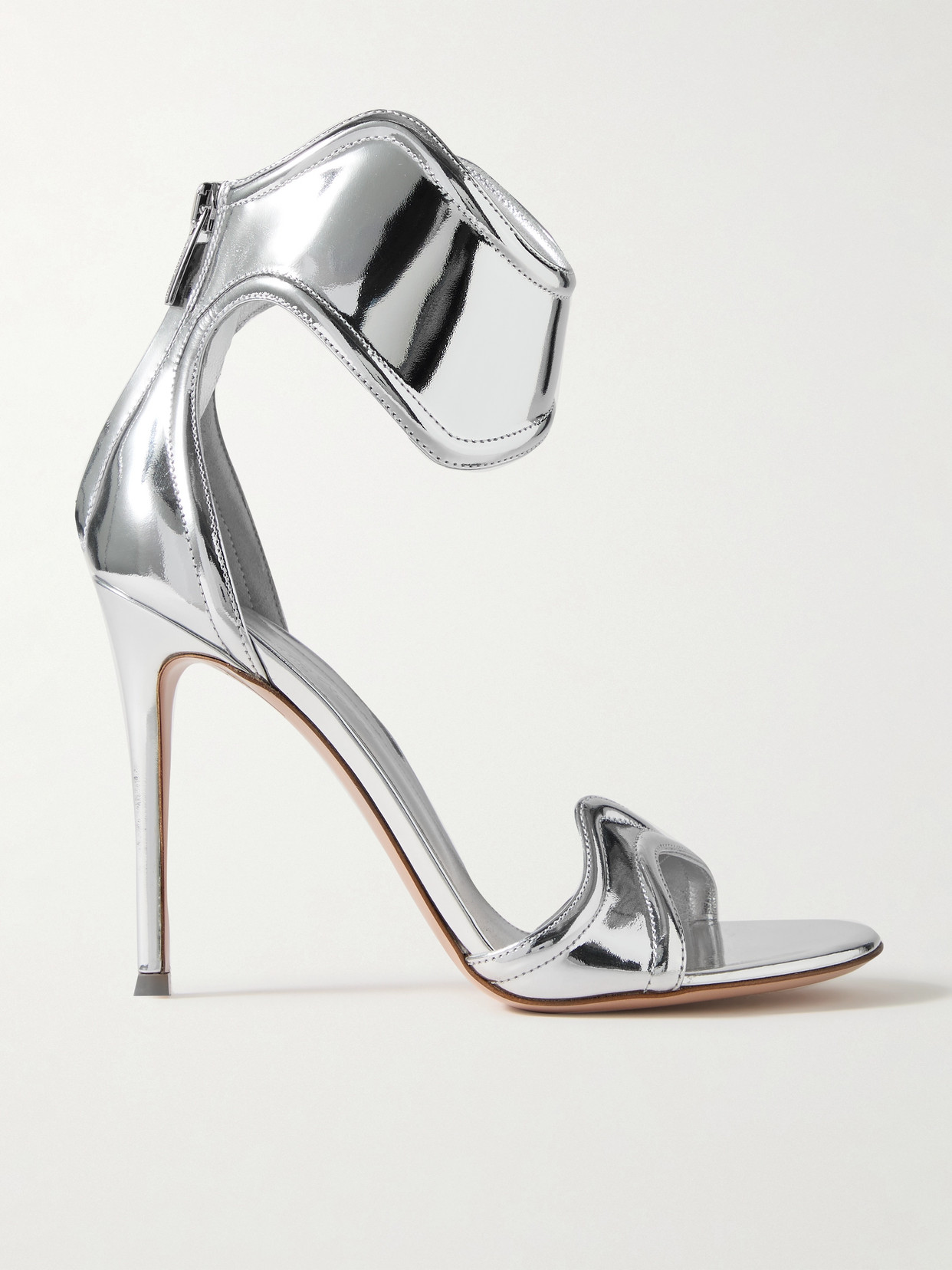 Shop Gianvito Rossi Lucrezia 105 Mirrored-leather Sandals In Silver