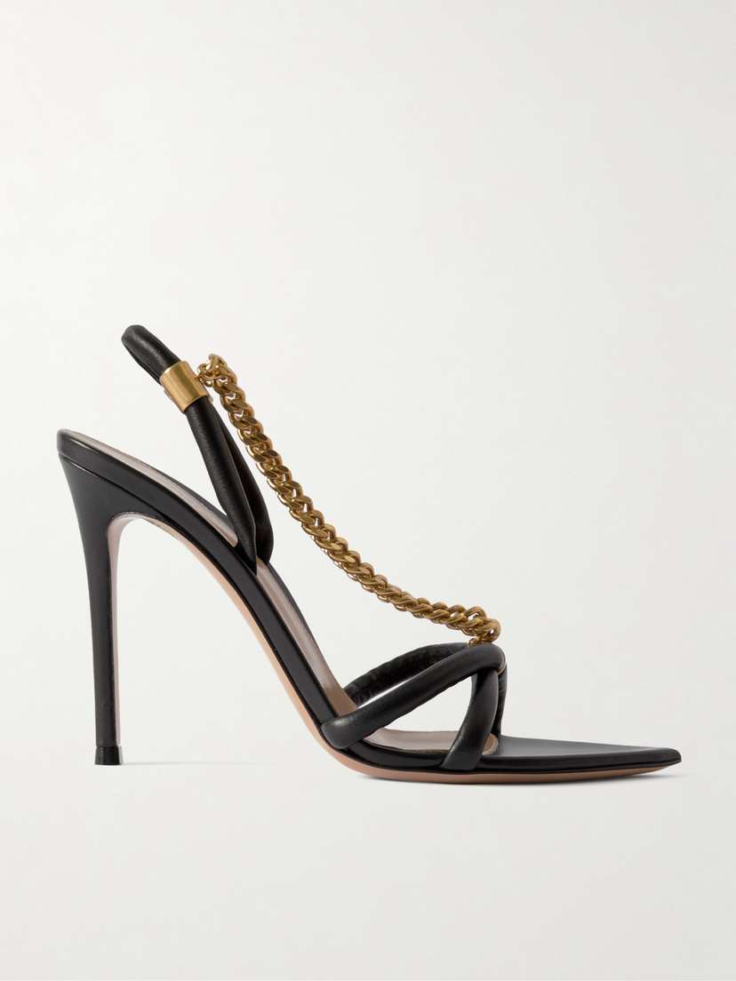 Gianvito Rossi Minerva 105 Chain-embellished Leather Slingback Sandals