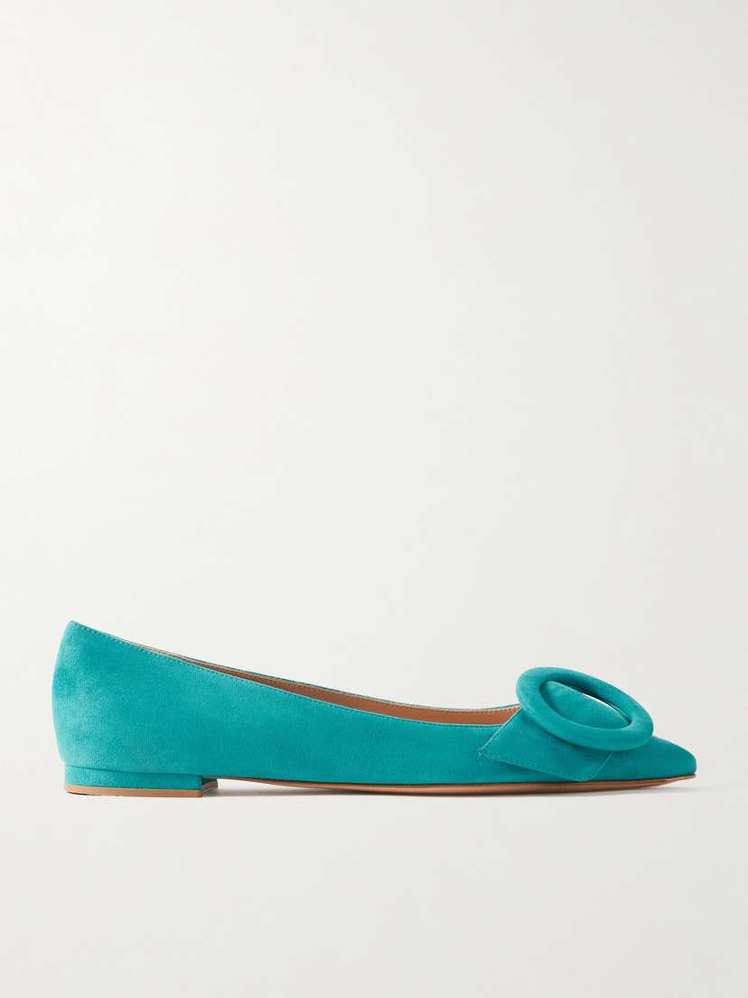 Gianvito Rossi Buckled Suede Point-toe Flats