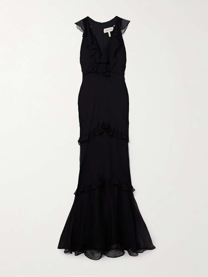 Saloni Rita Ruffled Tiered Silk-crepon Maxi Dress - UK 16
