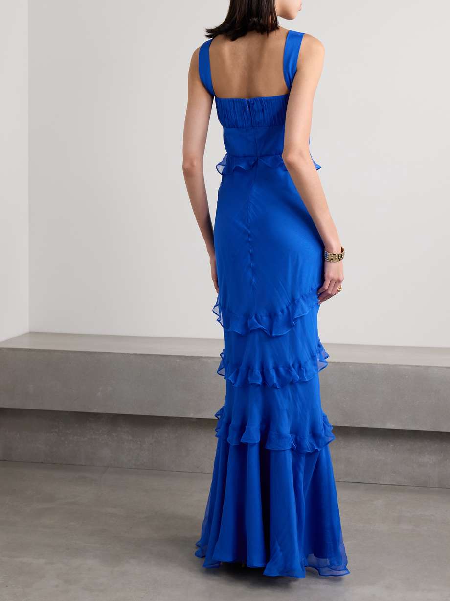 SALONI Chandra ruffled plissé silk-georgette maxi dress | NET-A-PORTER