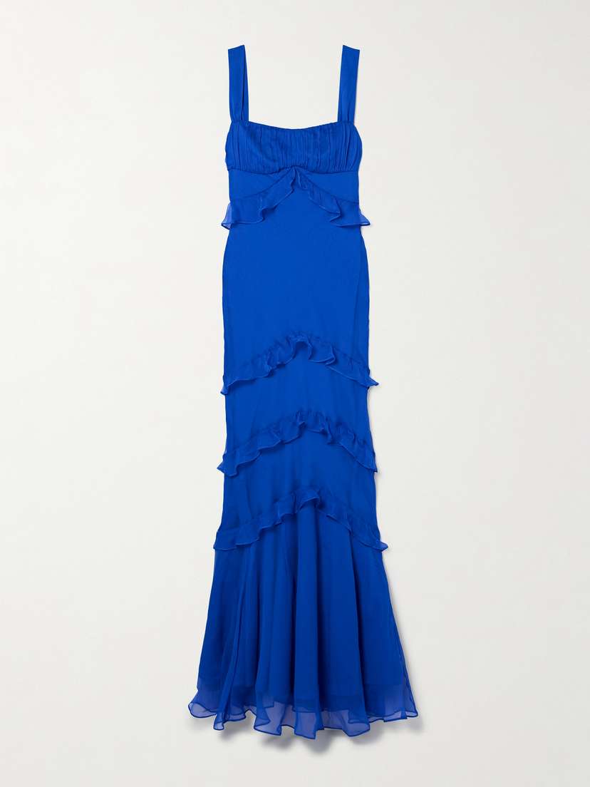Saloni Chandra Ruffled Plissé Silk-georgette Maxi Dress