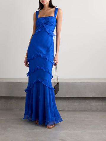 Saloni Chandra ruffled plissé silk-georgette maxi dress
