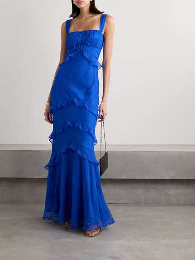 SALONI Chandra ruffled plissé silk-georgette maxi dress | NET-A-PORTER