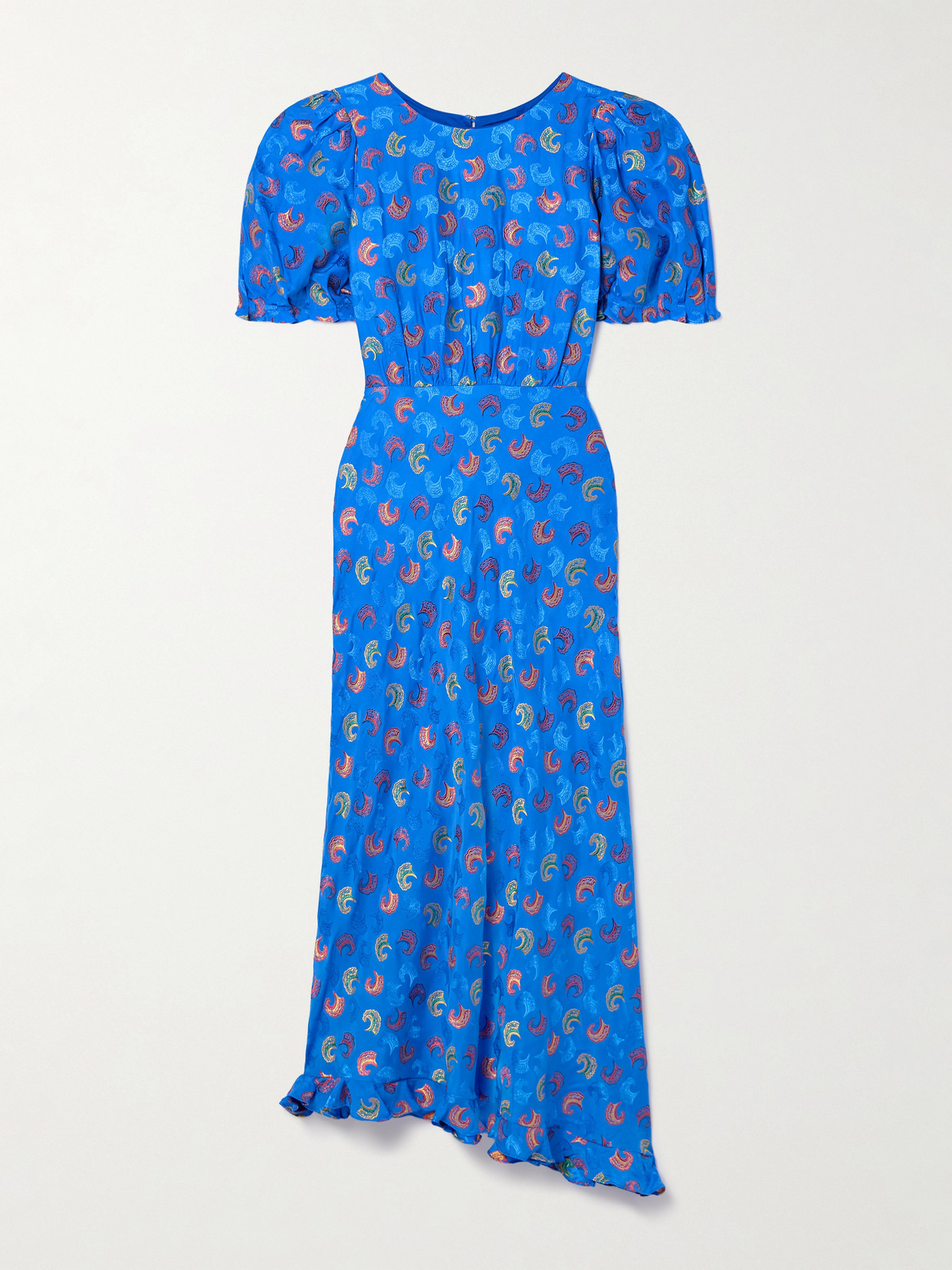 Saloni - Vida Asymmetric Silk-blend Satin-jacquard Midi Dress - Blue
