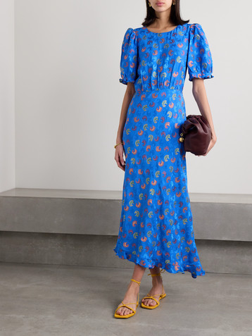 Saloni Vida asymmetric silk-blend satin-jacquard midi dress