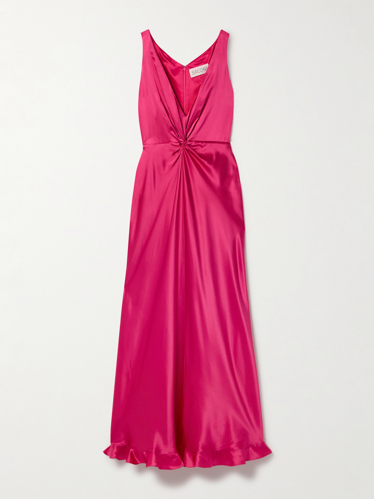 Saloni Fia Twist-front Silk-satin Maxi Dress In Pink