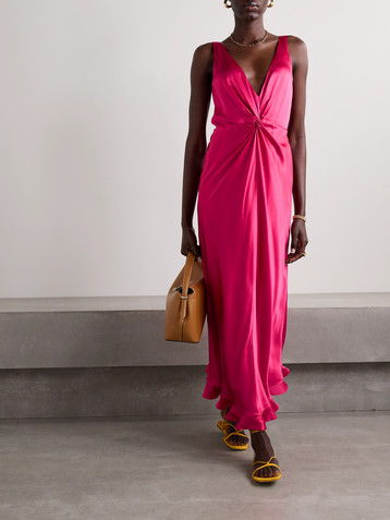 Saloni Fia twist-front silk-satin maxi dress