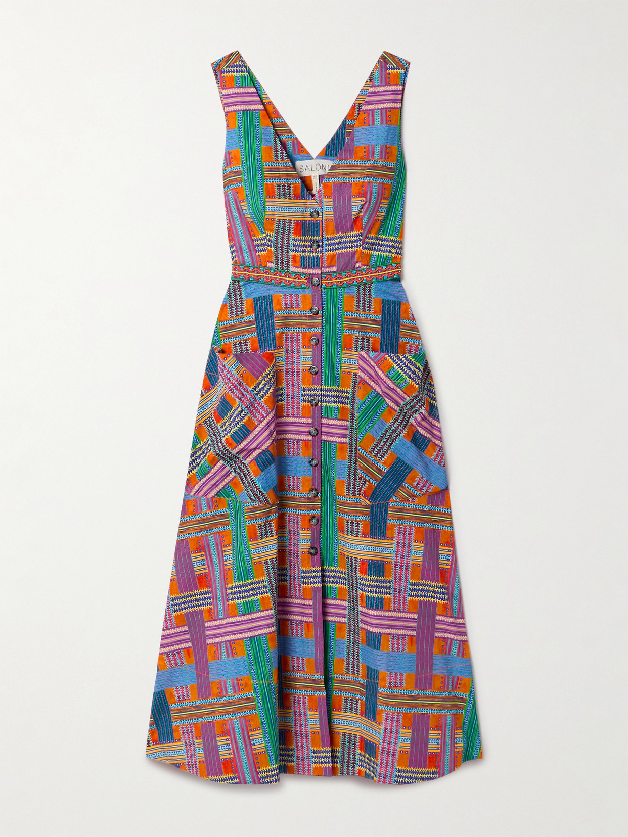 Saloni Zoey Bead-embellished Printed Cotton-poplin Midi Dress In Multi