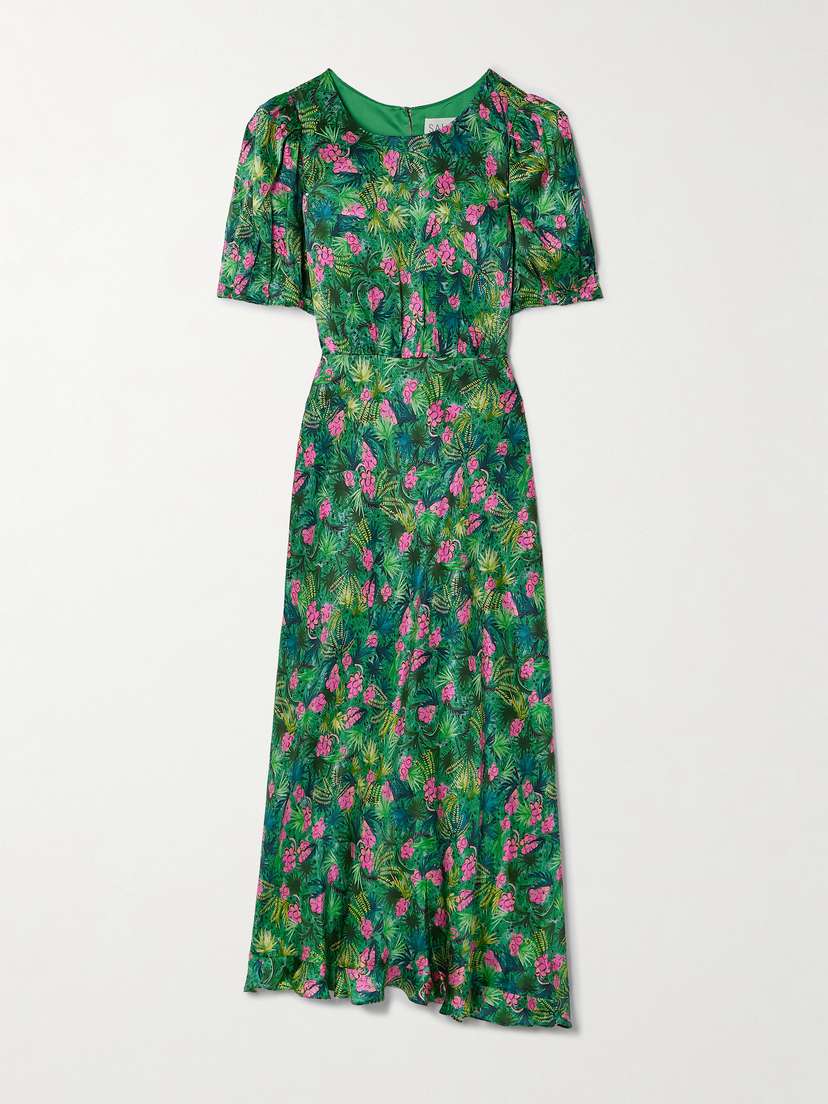 Saloni Vida D Ruffled Floral-print Silk-satin Dress - UK 4
