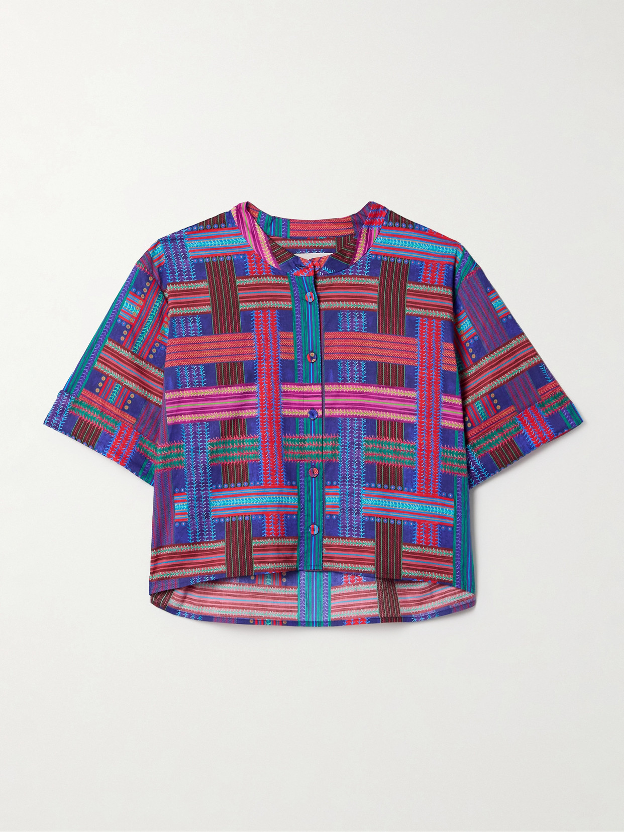 Saloni Jude Cropped Printed Cotton-voile Shirt In Multi