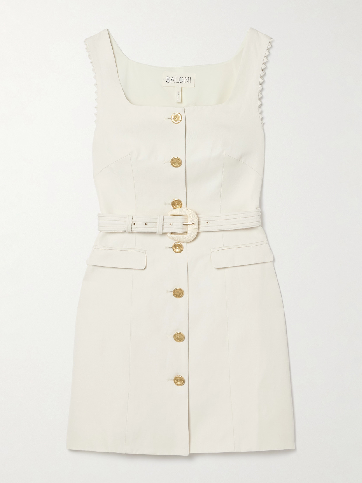 Saloni Mika Belted Cotton-blend Twill Mini Dress In Cream