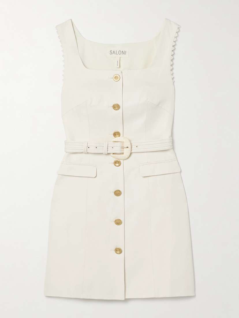 Saloni Mika Belted Cotton-blend Twill Mini Dress - UK 16