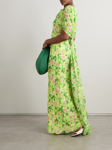 Saloni Claudia cape-effect floral-print silk-georgette gown