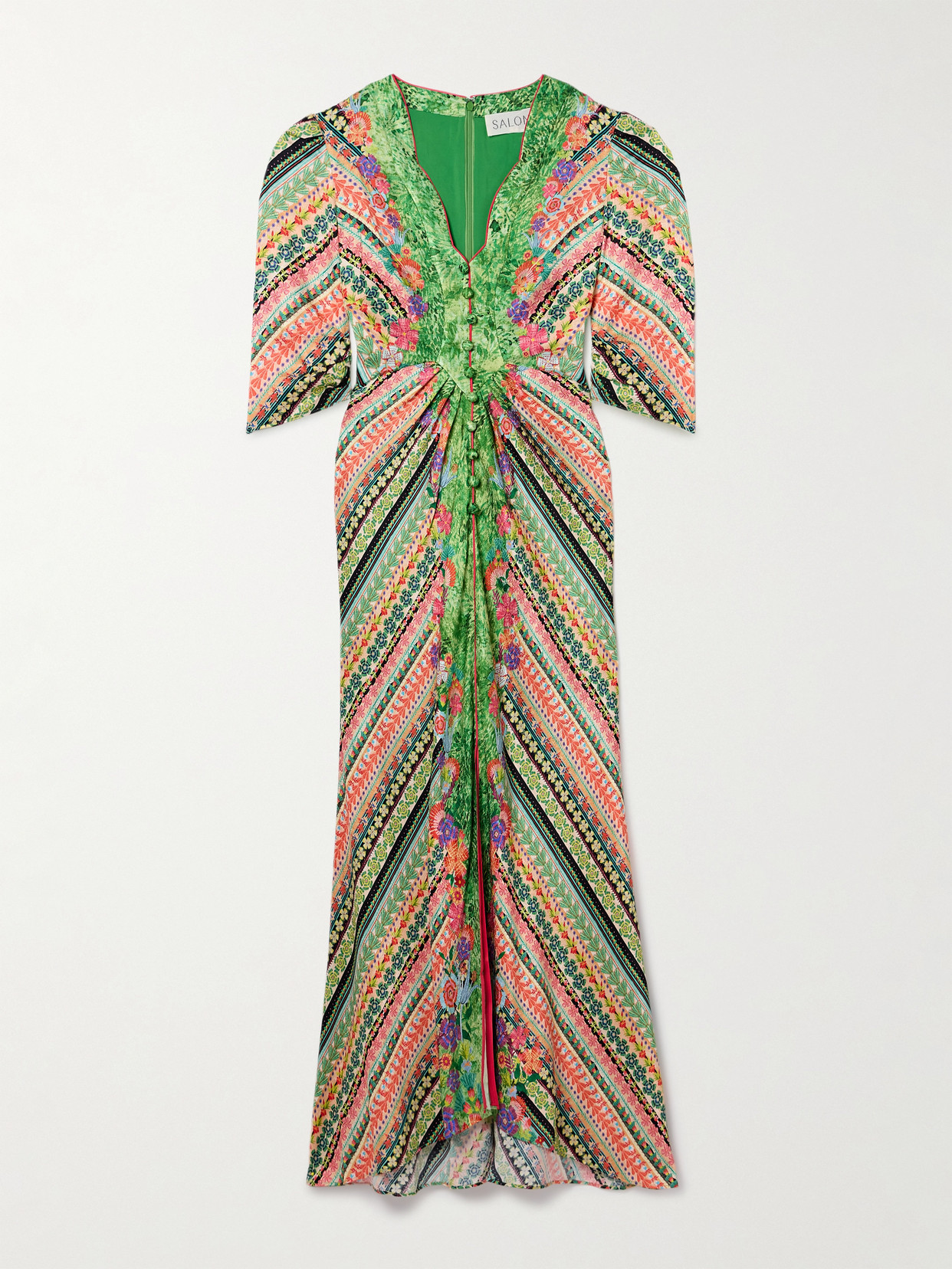 Saloni Mitsu Gathered Printed Silk Midi Dress In Multi