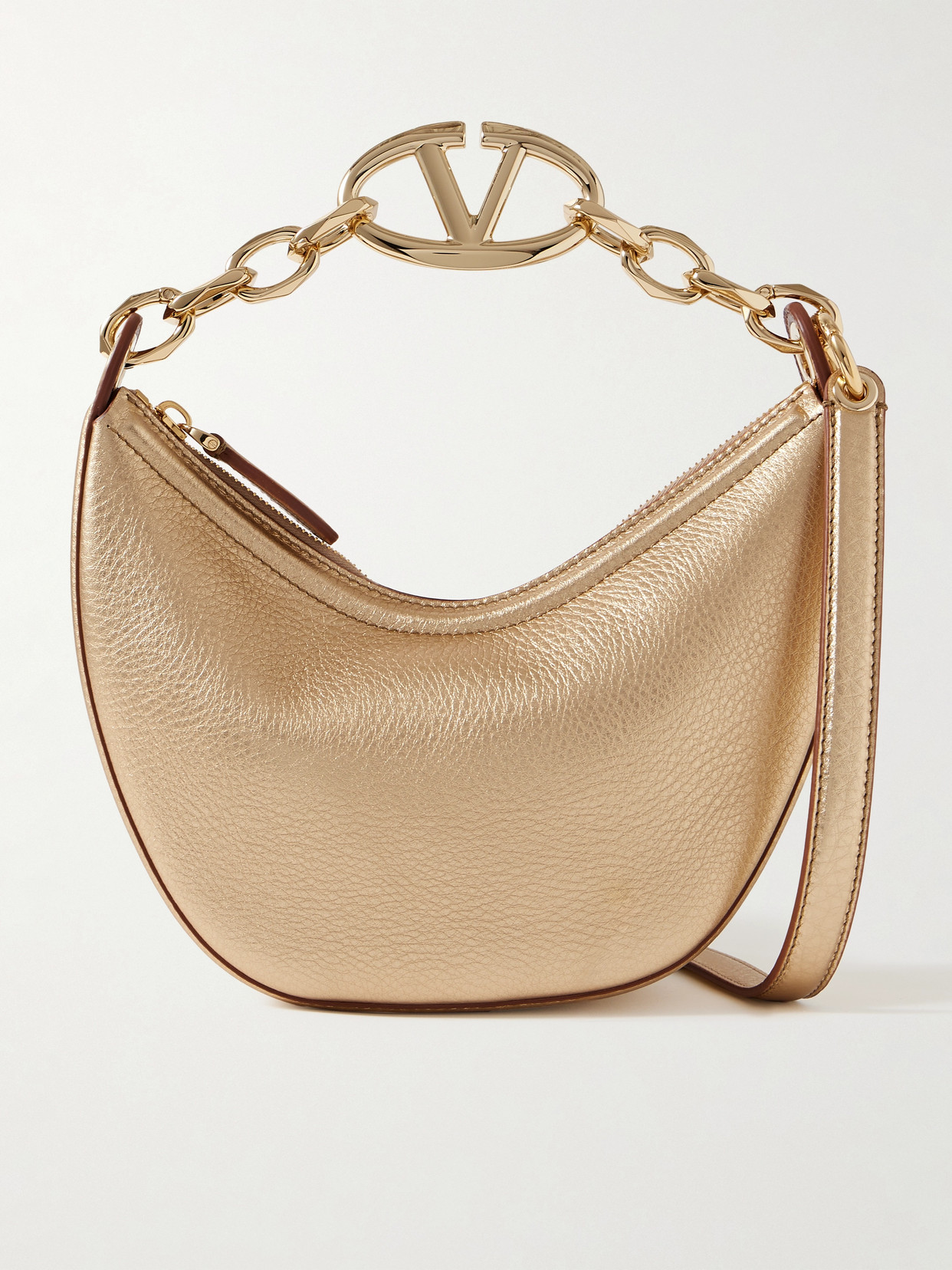 Shop Valentino Vlogo Mini Embellished Metallic Textured-leather Shoulder Bag In Gold