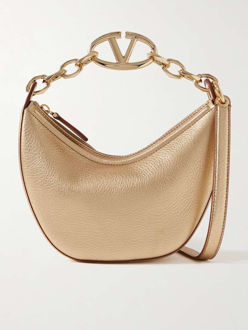 Valentino Garavani Vlogo Mini Embellished Metallic Textured-leather Shoulder Bag