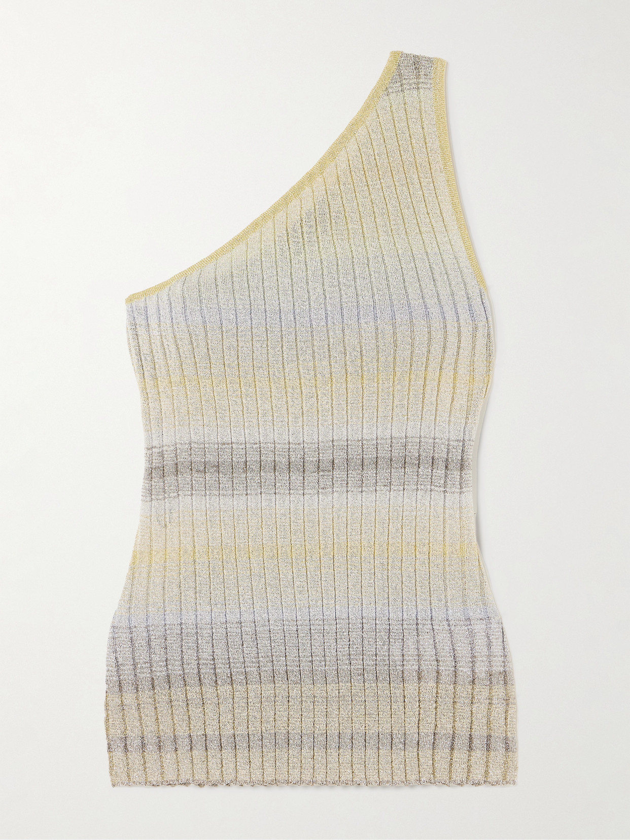 Missoni Mare One-shoulder Metallic Ribbed-knit Top In Multicolor With Beige & Silver Shades