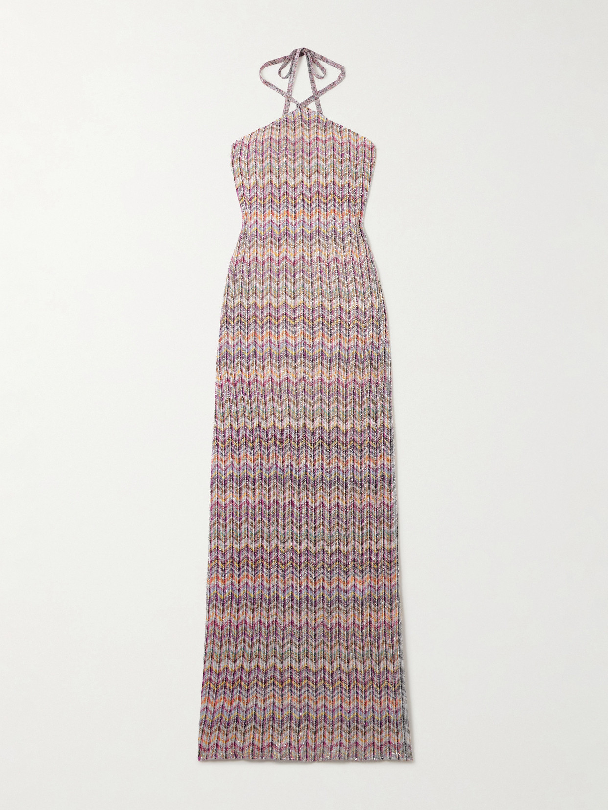 Missoni Mare Striped Sequined Crochet-knit Halterneck Maxi Dress In Multi