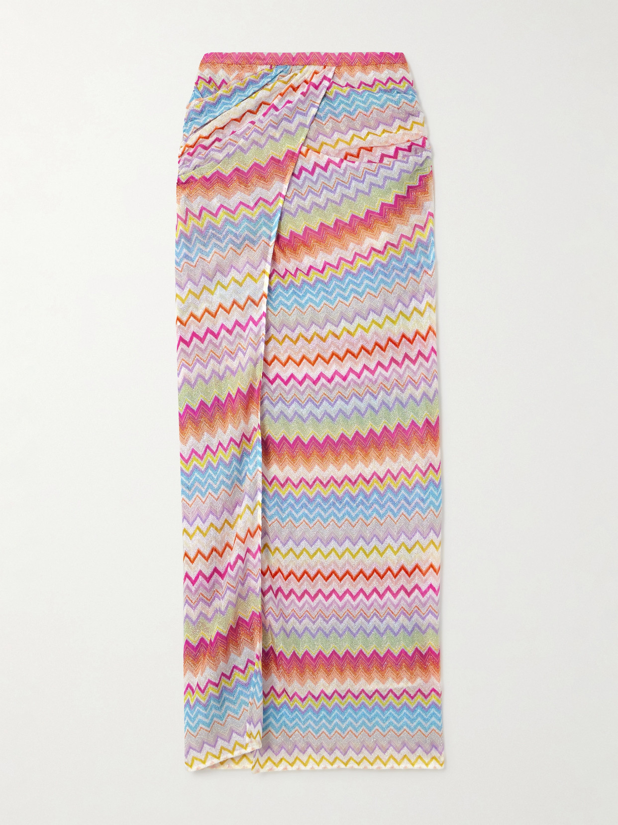 Missoni Wrap-effect Layered Striped Metallic Crochet-knit Maxi Skirt In Multi