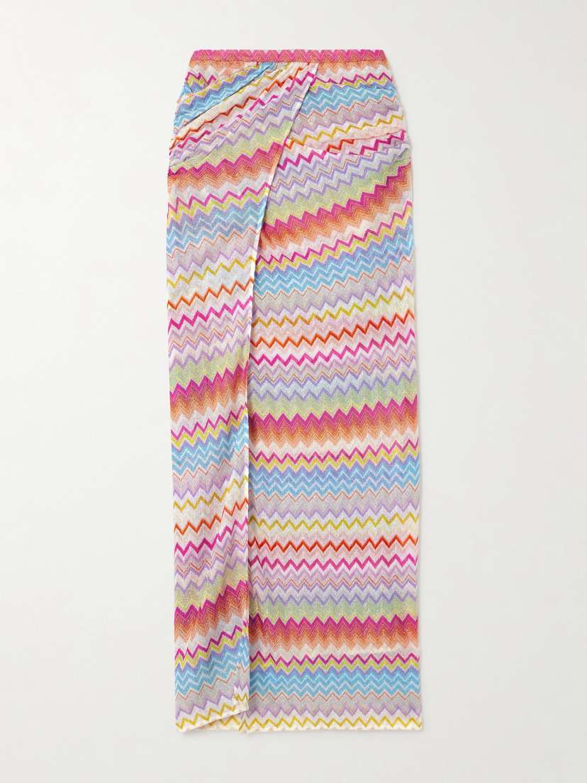 Missoni Wrap-effect Layered Striped Metallic Crochet-knit Maxi Skirt