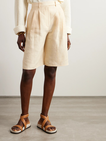 Loro Piana Pleated linen straight-leg shorts