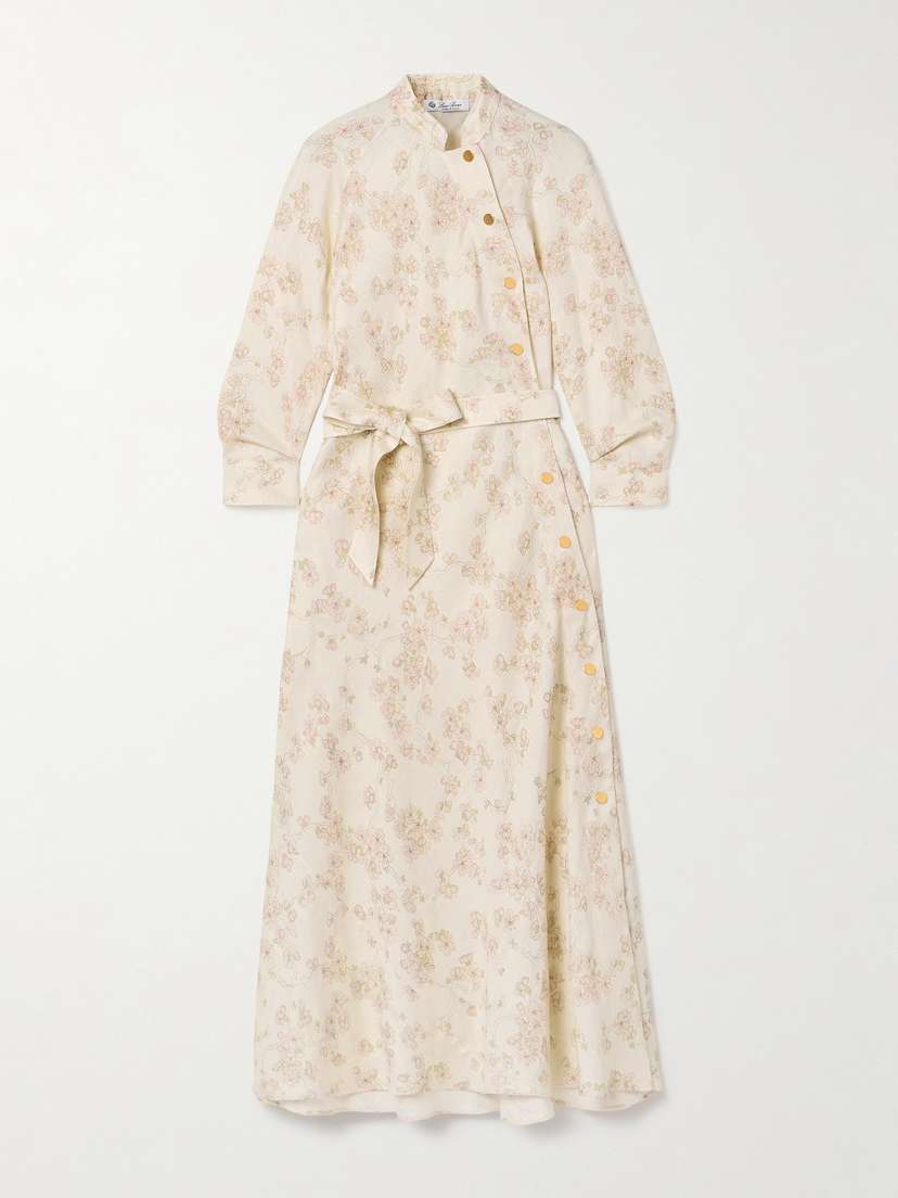 Loro Piana Belted Floral-print Linen And Cotton-blend Midi Dress