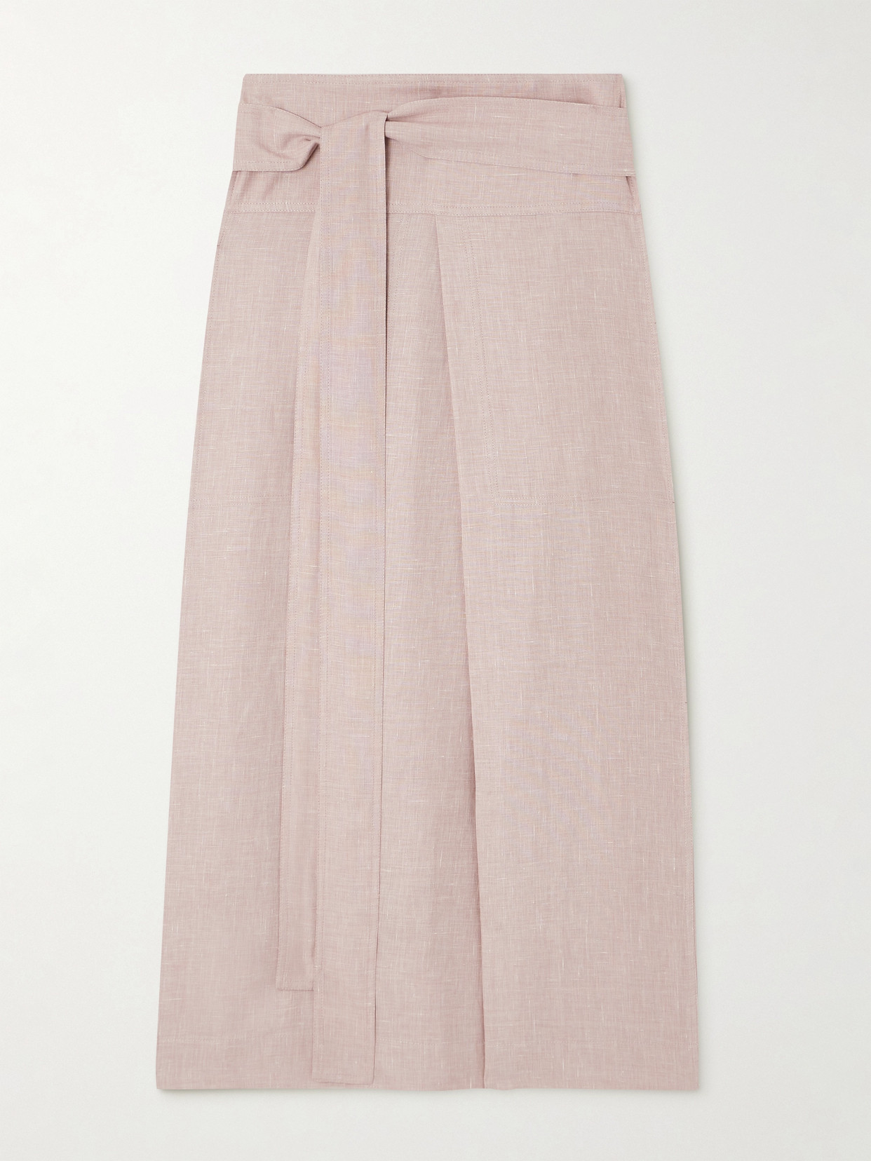 Loro Piana Ariel Spring Linen-wool Belted Midi Skirt In Kiku Garden