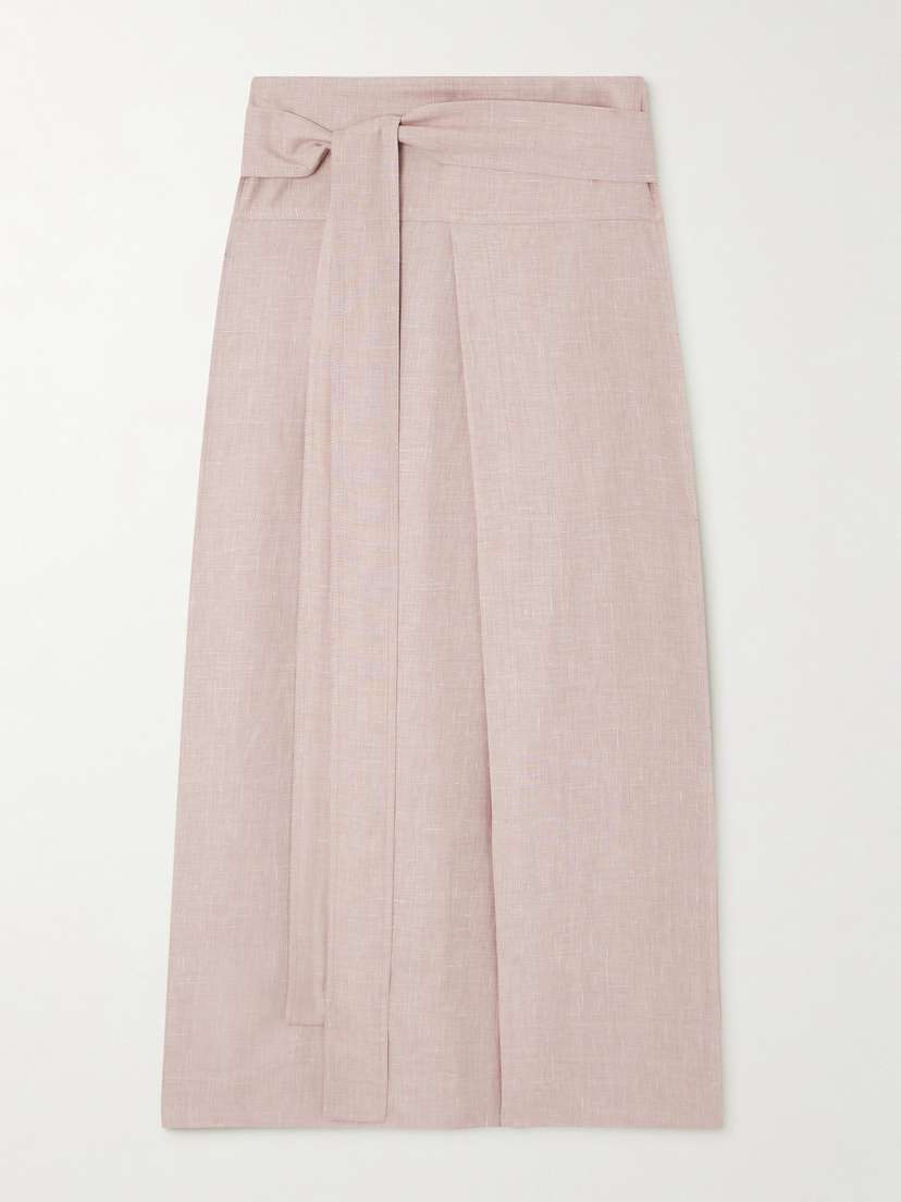 Loro Piana Belted Linen, Wool And Silk-blend Midi Skirt