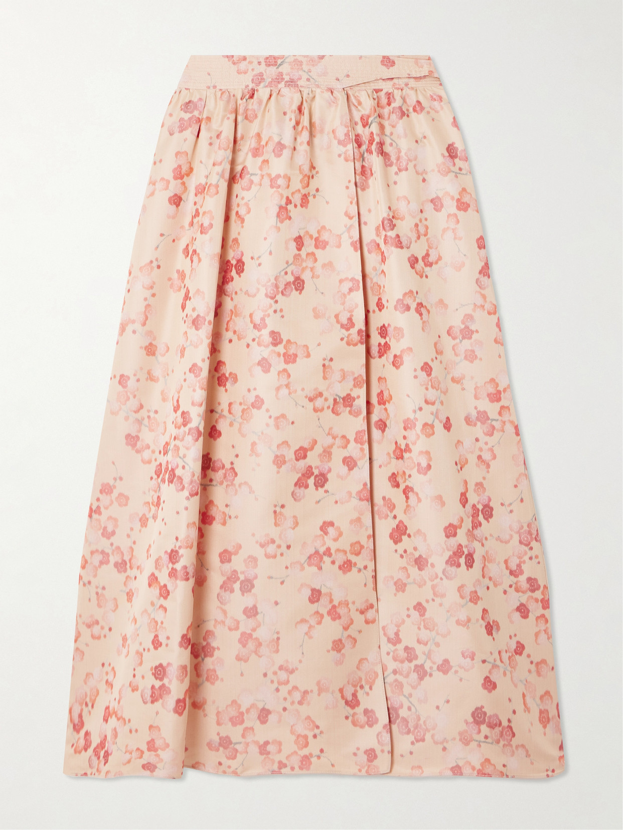 Loro Piana Leah Gathered Silk-jacquard Midi Wrap Skirt In Pink