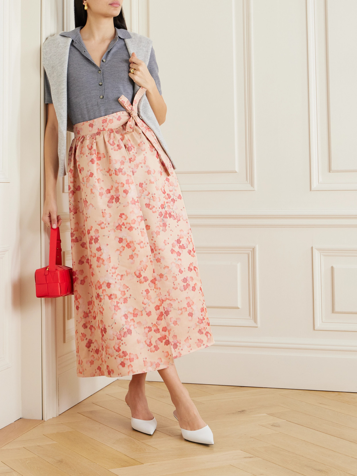 Leah Gathered Silk-Jacquard Midi
