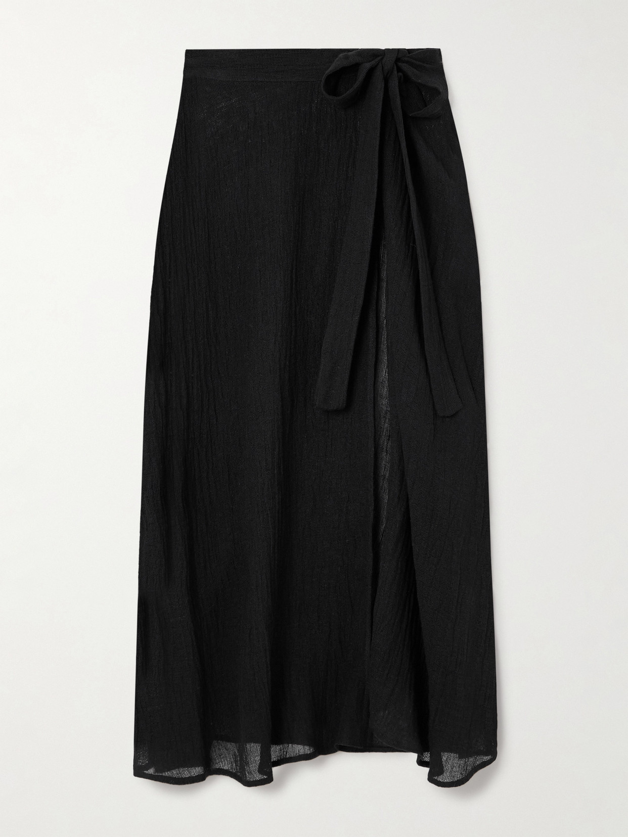 Le Kasha Muscat Linen-gauze Wrap Midi Skirt In Black