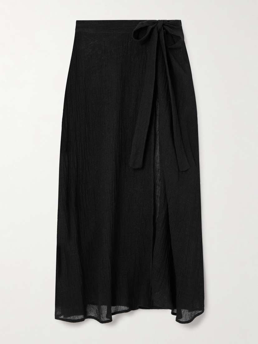Le Kasha Muscat Linen-gauze Wrap Midi Skirt