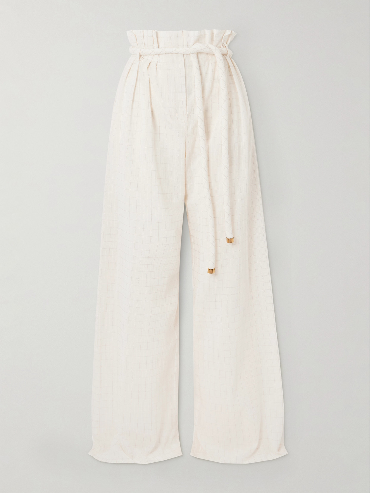 Loro Piana Tristin Belted Checked Cotton-blend Wide-leg Pants In White