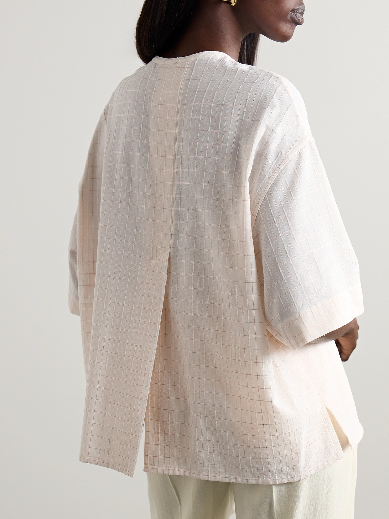 Checked Metallic Cotton-Blend Voile Blouse